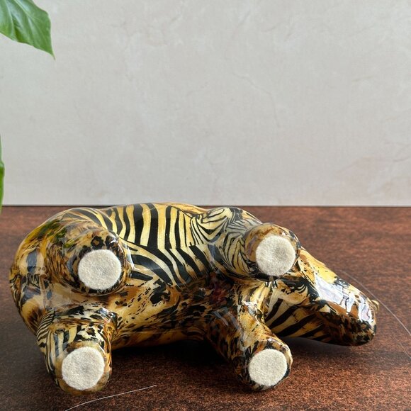 Y2K Le Vie Rhinoceros Figurine with Animal Print Collage Glossy Finish Global Ec - Picture 5 of 8